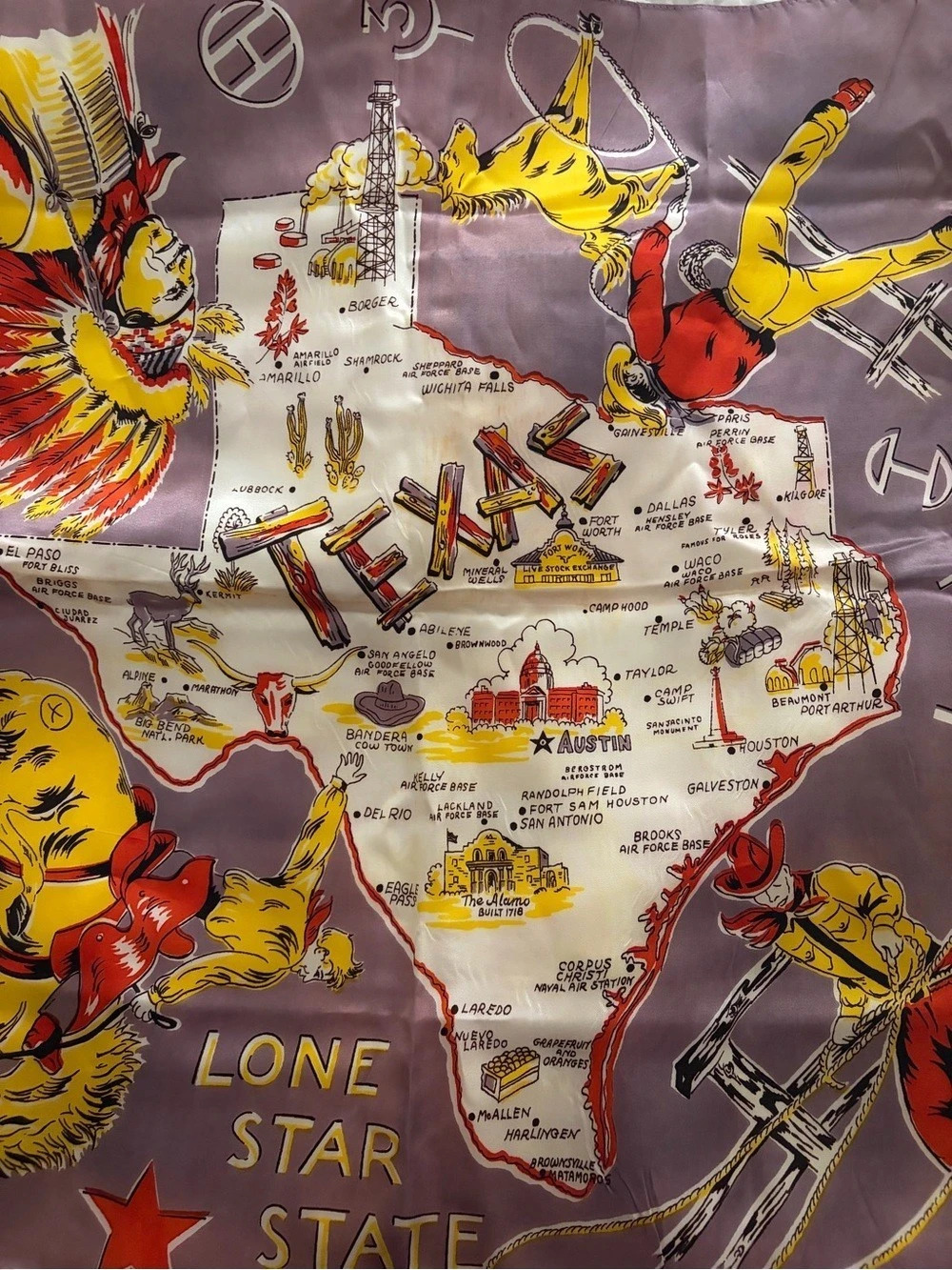 Vintage Texas Western State Map Print Scarf